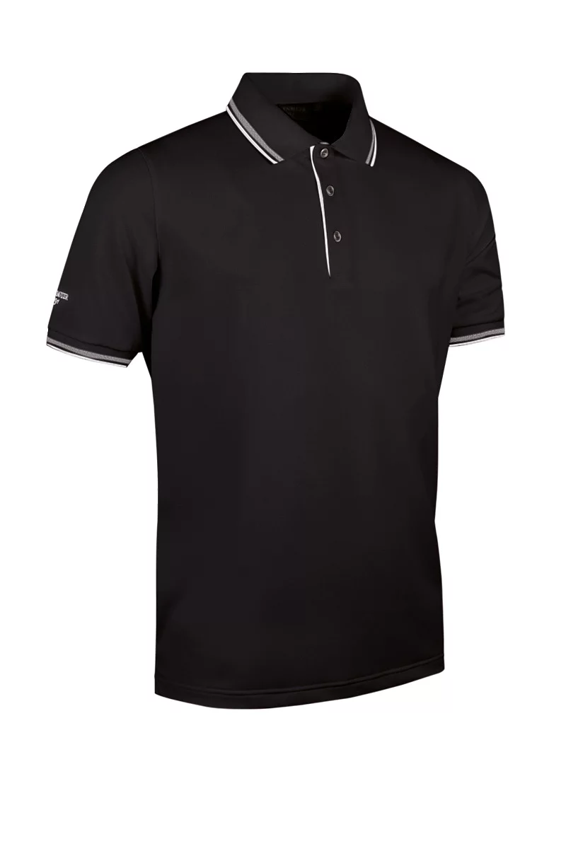 Mens Tipped Performance Pique Golf Polo Shirt Sale Black/White M