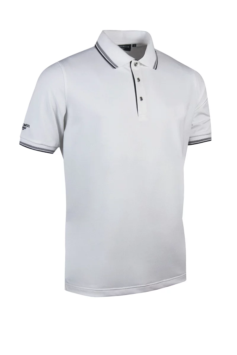 Mens Tipped Performance Pique Golf Polo Shirt Sale White/Black XXL