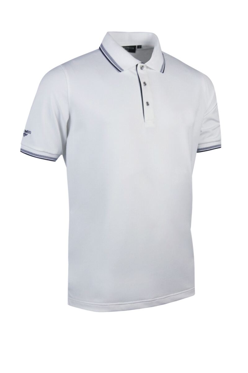 Mens Tipped Performance Pique Golf Polo Shirt White/Navy S