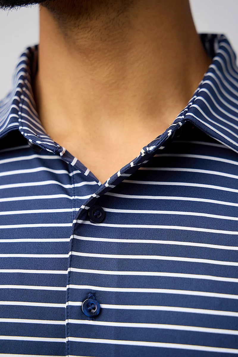 Mens Pencil Stripe Tailored Collar Performance Golf Shirt Mens Pencil Stripe Tailored Collar Performance Golf Shirt