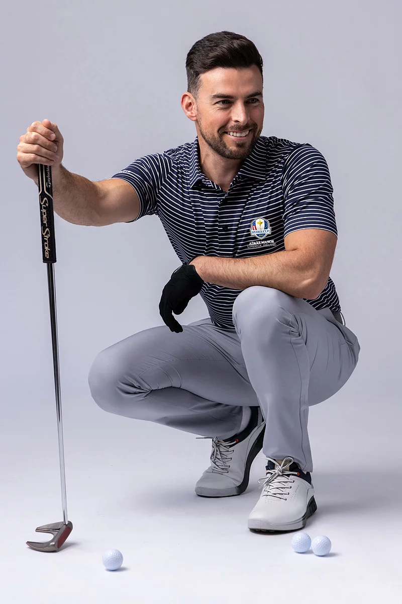 Official Ryder Cup 2027 Mens Pencil Stripe Tailored Collar Performance Golf Shirt Official Ryder Cup 2027 Mens Pencil Stripe Tailored Collar Performance Golf Shirt