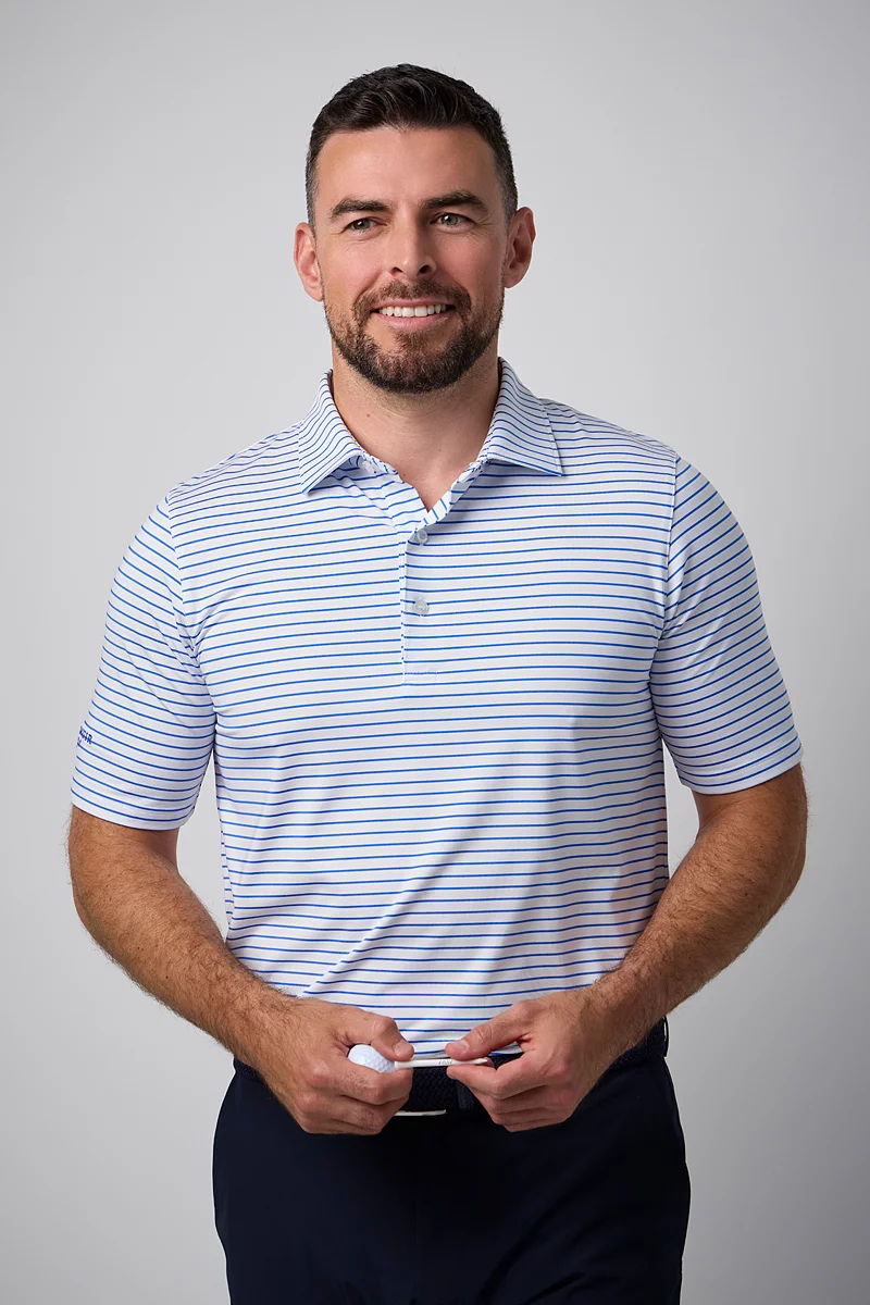 Official Ryder Cup 2027 Mens Pencil Stripe Tailored Collar Performance Golf Shirt