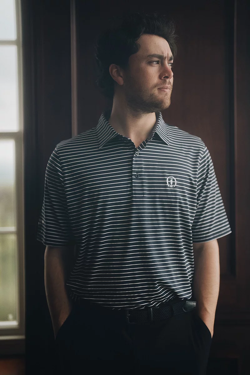 The Open Mens Pencil Stripe Tailored Collar Performance Golf Shirt