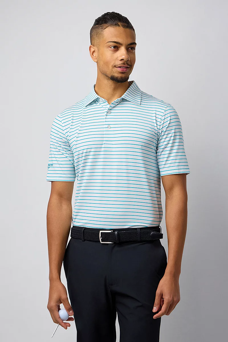 Mens Pencil Stripe Tailored Collar Performance Golf Shirt Sale