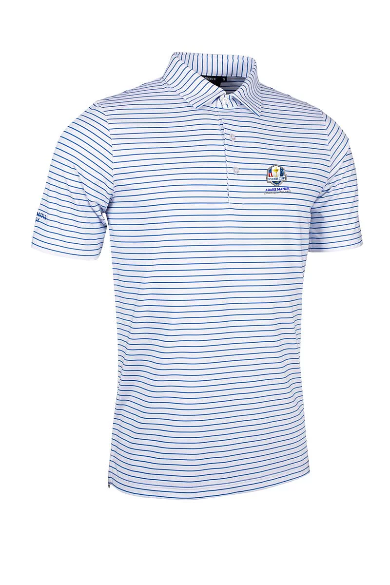 Official Ryder Cup 2027 Mens Pencil Stripe Tailored Collar Performance Golf Shirt White/Tahiti L