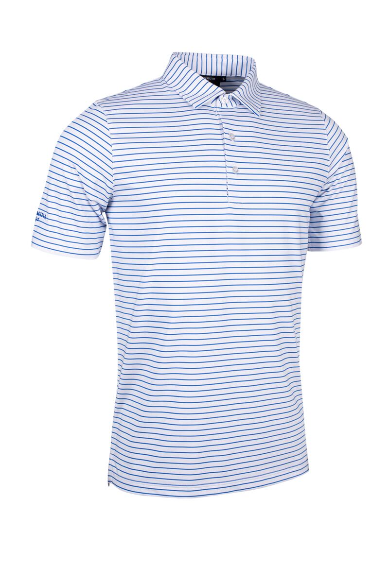 Mens Pencil Stripe Tailored Collar Performance Golf Shirt White/Tahiti XL