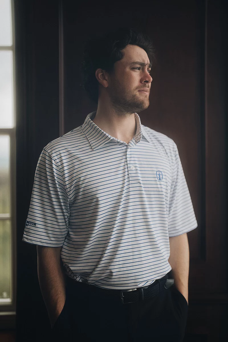 The Open Mens Pencil Stripe Tailored Collar Performance Golf Shirt