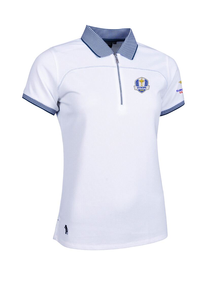 Official Ryder Cup 2023 Winners Ladies Quarter Zip Performance Pique Golf Polo Shirt White/Navy S