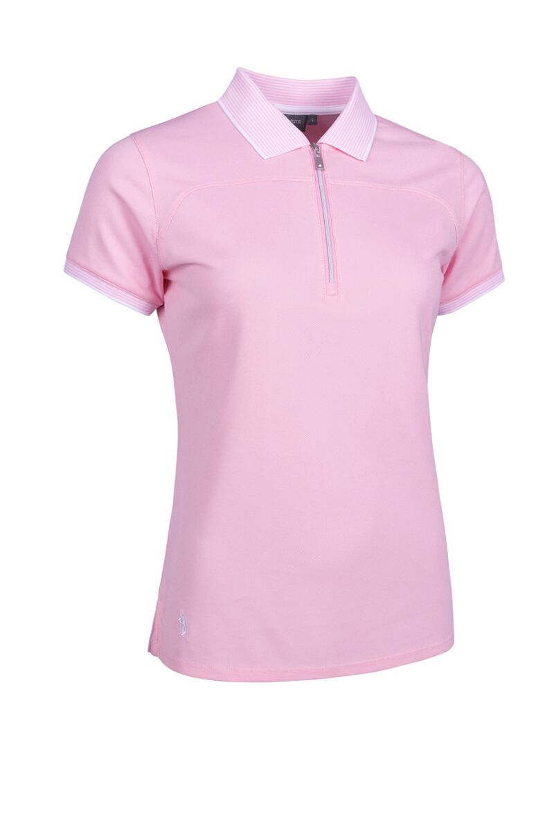 Ladies Quarter Zip Performance Pique Golf Polo Shirt Sale Candy/White S