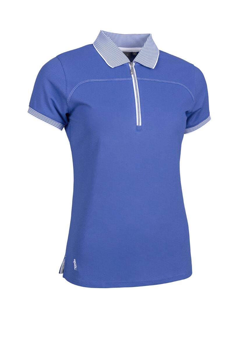 Ladies Quarter Zip Performance Pique Golf Polo Shirt Tahiti/White M