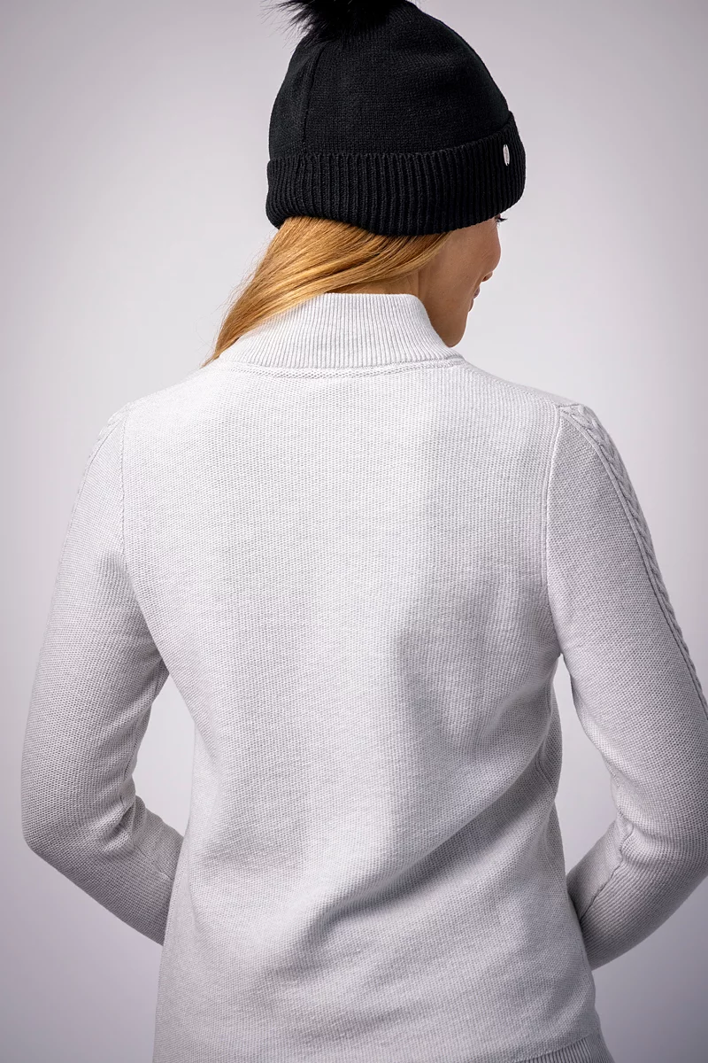 Ladies Quarter Zip Cable Sleeve Touch of Cashmere Golf Sweater Ladies Quarter Zip Cable Sleeve Touch of Cashmere Golf Sweater