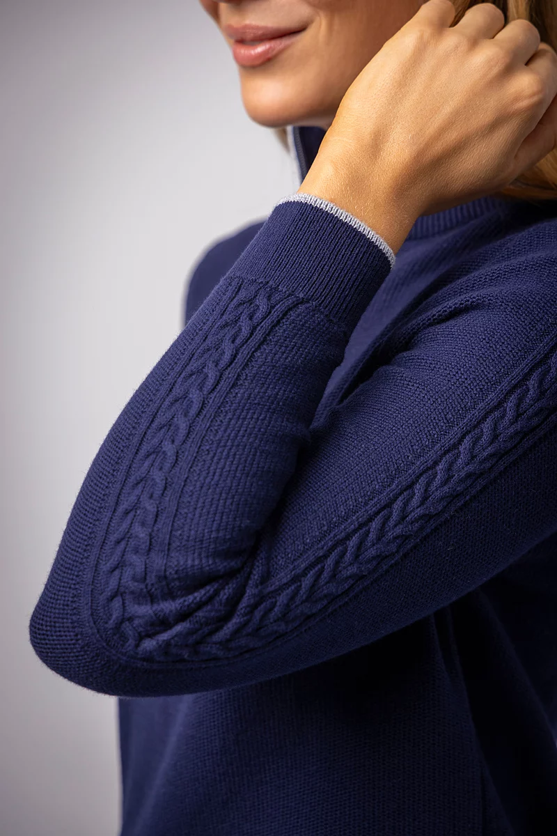Ladies Quarter Zip Cable Sleeve Touch of Cashmere Golf Sweater Ladies Quarter Zip Cable Sleeve Touch of Cashmere Golf Sweater