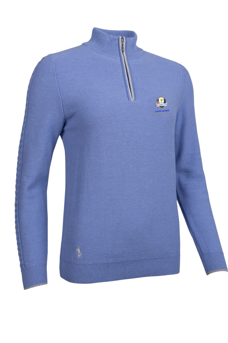 Official Ryder Cup 2027Ladies Quarter Zip Cable Sleeve Touch of Cashmere Golf Sweater