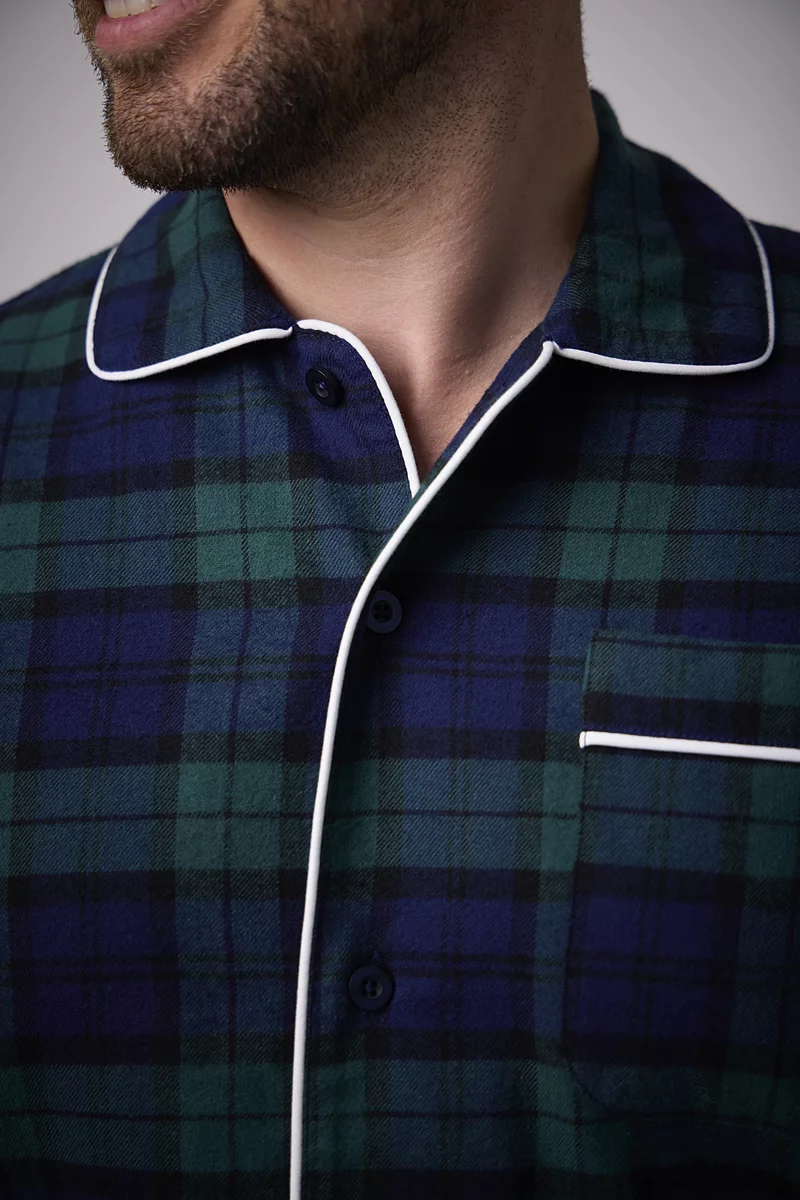 Mens Cotton Flannel Tartan Piped Pyjama Set Mens Cotton Flannel Tartan Piped Pyjama Set