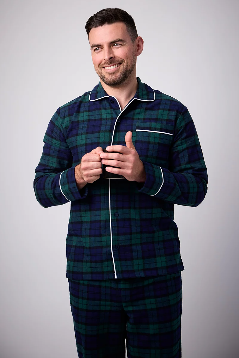 Mens Cotton Flannel Tartan Piped Pyjama Set Mens Cotton Flannel Tartan Piped Pyjama Set