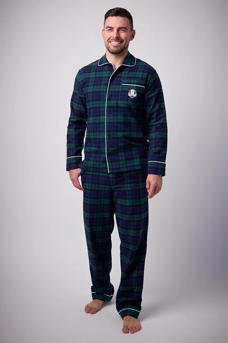 Official Ryder Cup 2027 Mens Cotton Flannel Tartan Piped Pyjama Set Official Ryder Cup 2027 Mens Cotton Flannel Tartan Piped Pyjama Set
