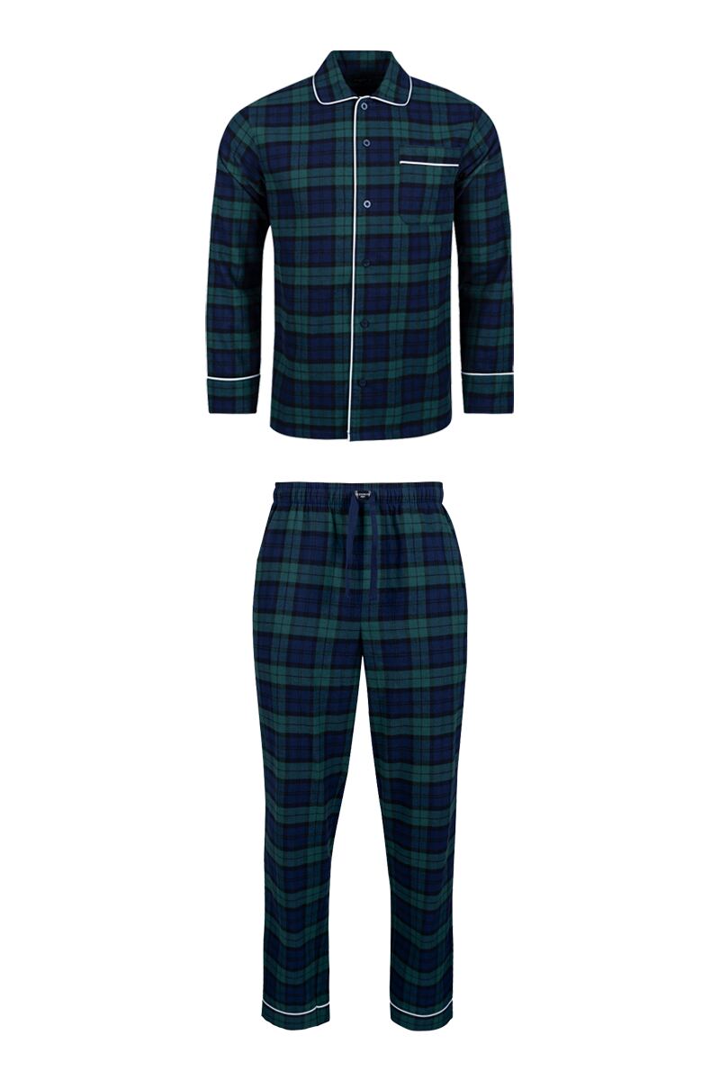 Mens Cotton Flannel Tartan Piped Pyjama Set
