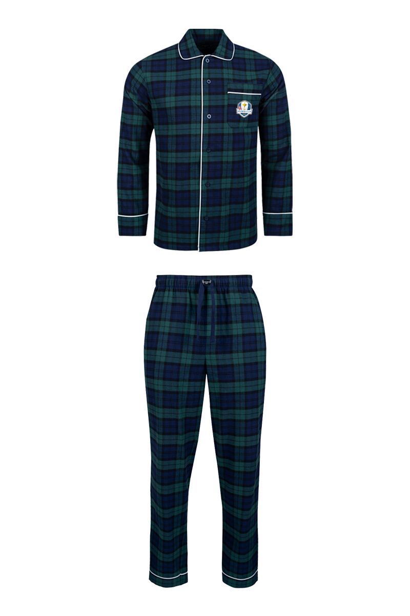 Official Ryder Cup 2027 Mens Cotton Flannel Tartan Piped Pyjama Set