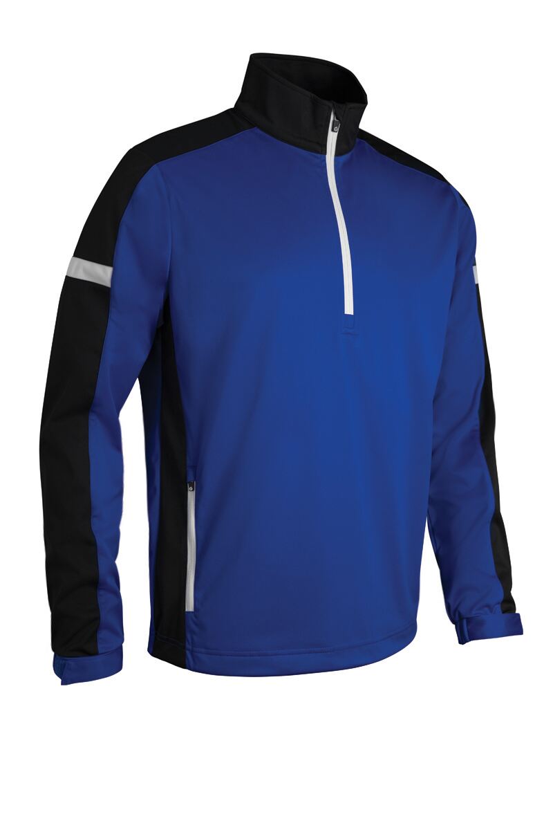 Mens Quarter Zip Contrast Panelled Showerproof Golf Windshirt Electric Blue/Black/White S