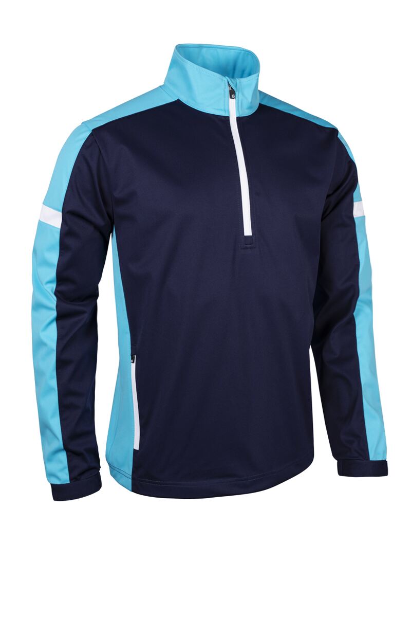 Mens Quarter Zip Contrast Panelled Showerproof Golf Windshirt Navy/Aqua/White S