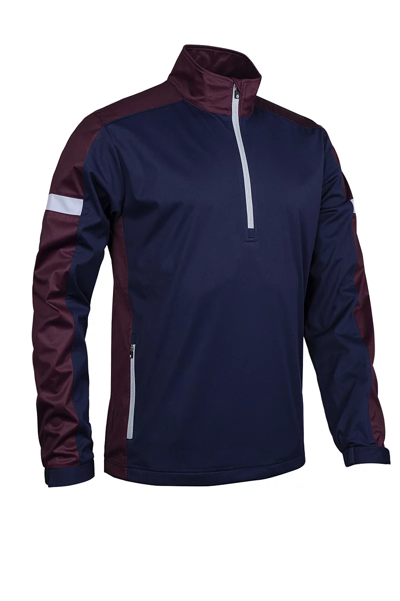 Mens Quarter Zip Contrast Panelled Showerproof Golf Windshirt Sale Navy/Mulberry/Silver L