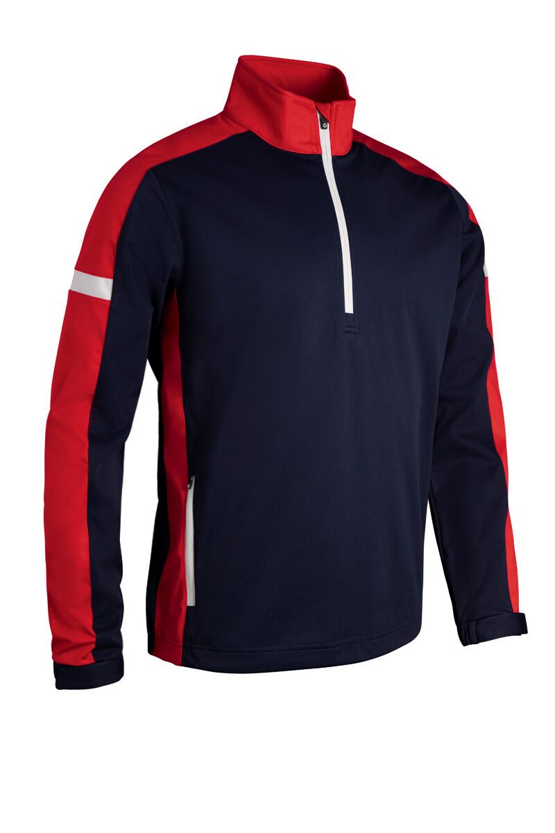 Mens Quarter Zip Contrast Panelled Showerproof Golf Windshirt Navy/Red/White S