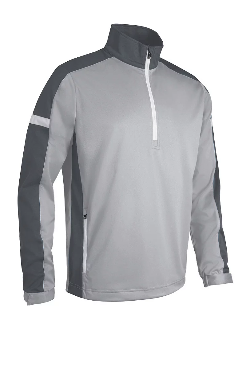 Mens Quarter Zip Contrast Panelled Showerproof Golf Windshirt Sale Silver/Gunmetal/White S