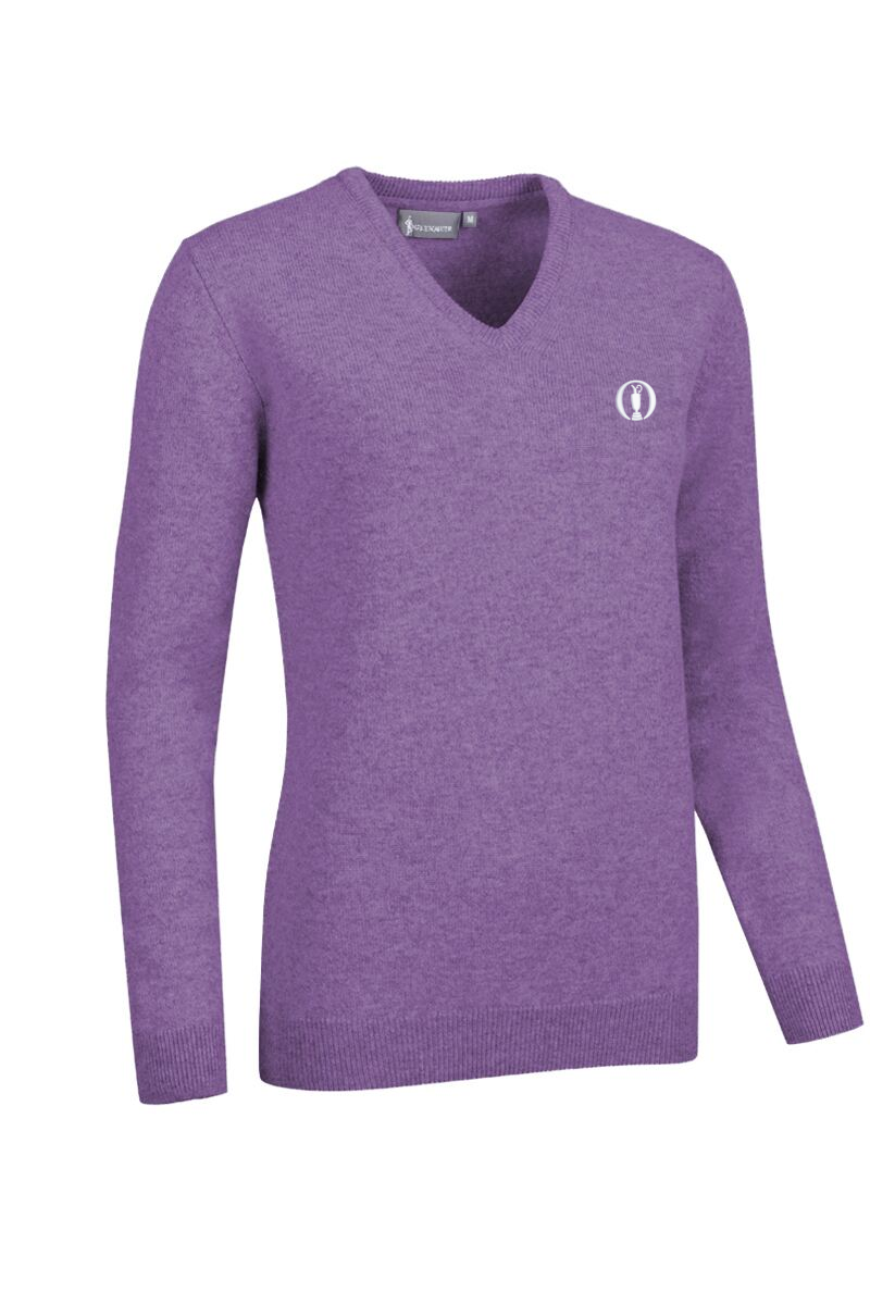 The Open Ladies V Neck Lambswool Golf Sweater Amethyst Marl M
