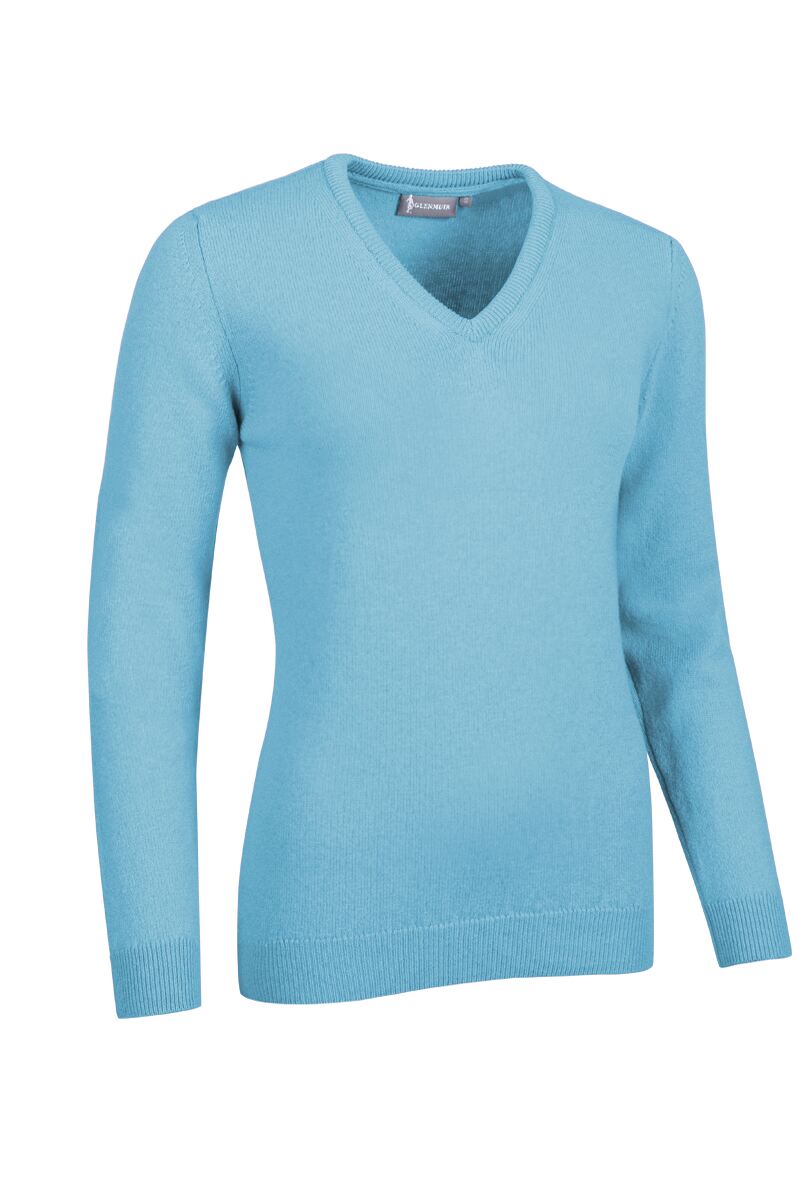 Ladies V Neck Lambswool Golf Sweater Aqua XL