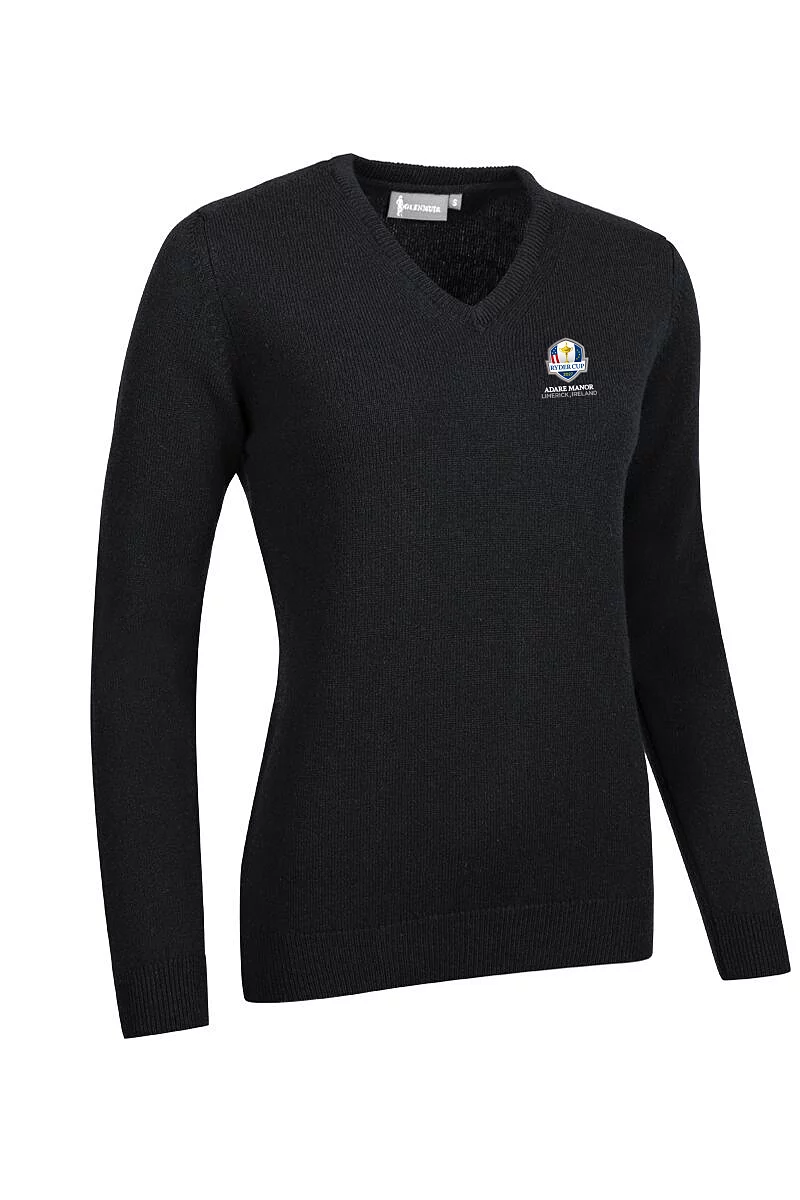 Official Ryder Cup 2027 Ladies V Neck Lambswool Midweight Golf Sweater Black M