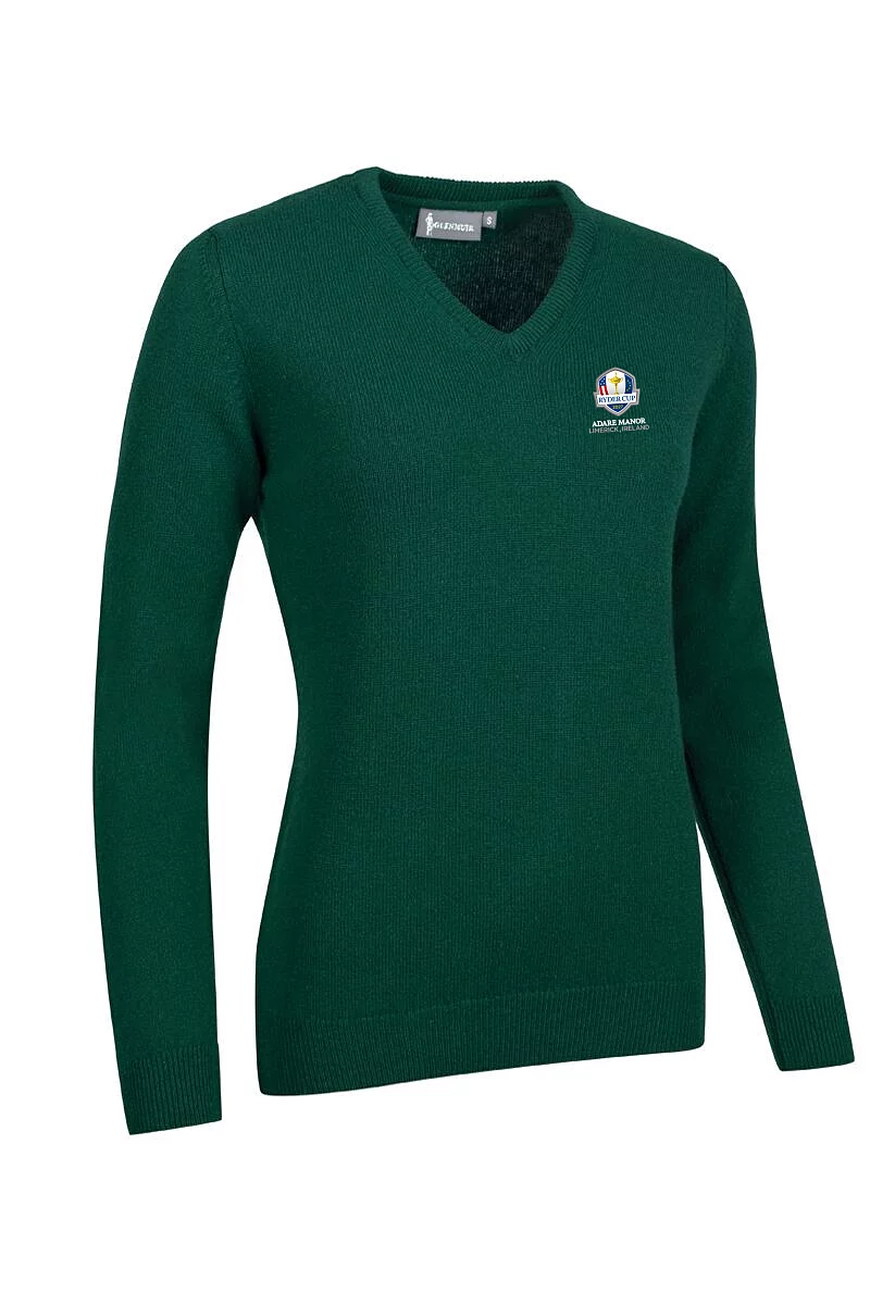 Official Ryder Cup 2027 Ladies V Neck Lambswool Midweight Golf Sweater Bottle M