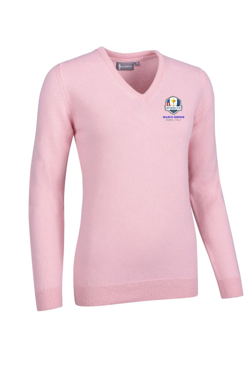 Official Ryder Cup 2025 Ladies V Neck Lambswool Golf Sweater Candy M
