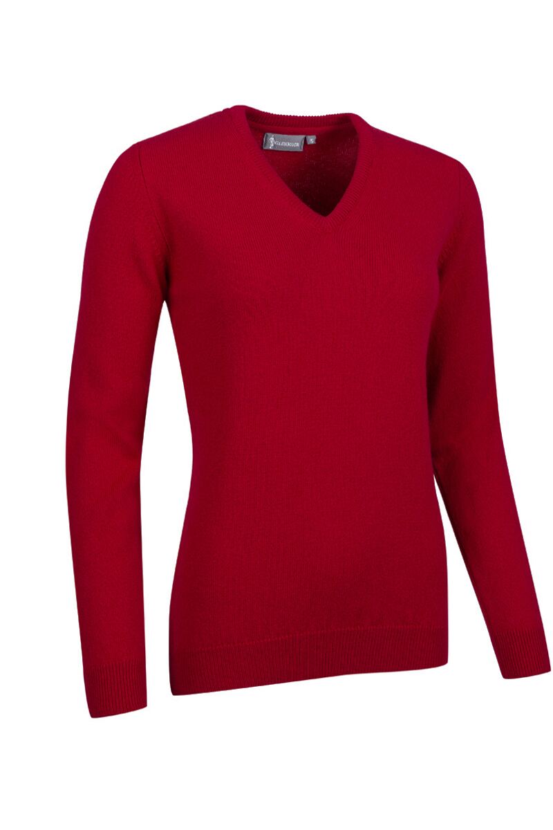 Ladies V Neck Lambswool Golf Sweater Garnet L