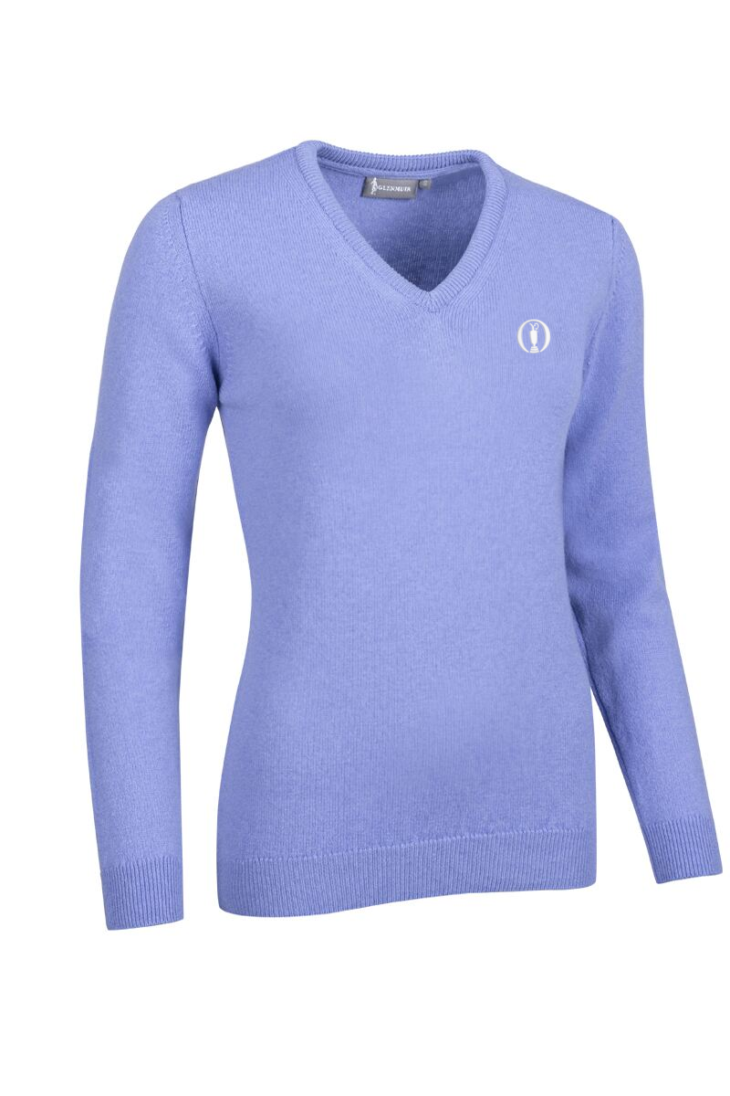 The Open Ladies V Neck Lambswool Golf Sweater Light Blue M
