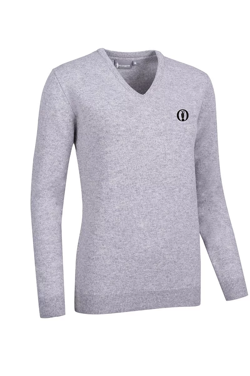 Official Ryder Cup 2027 Ladies V Neck Lambswool Midweight Golf Sweater Light Grey Marl XL