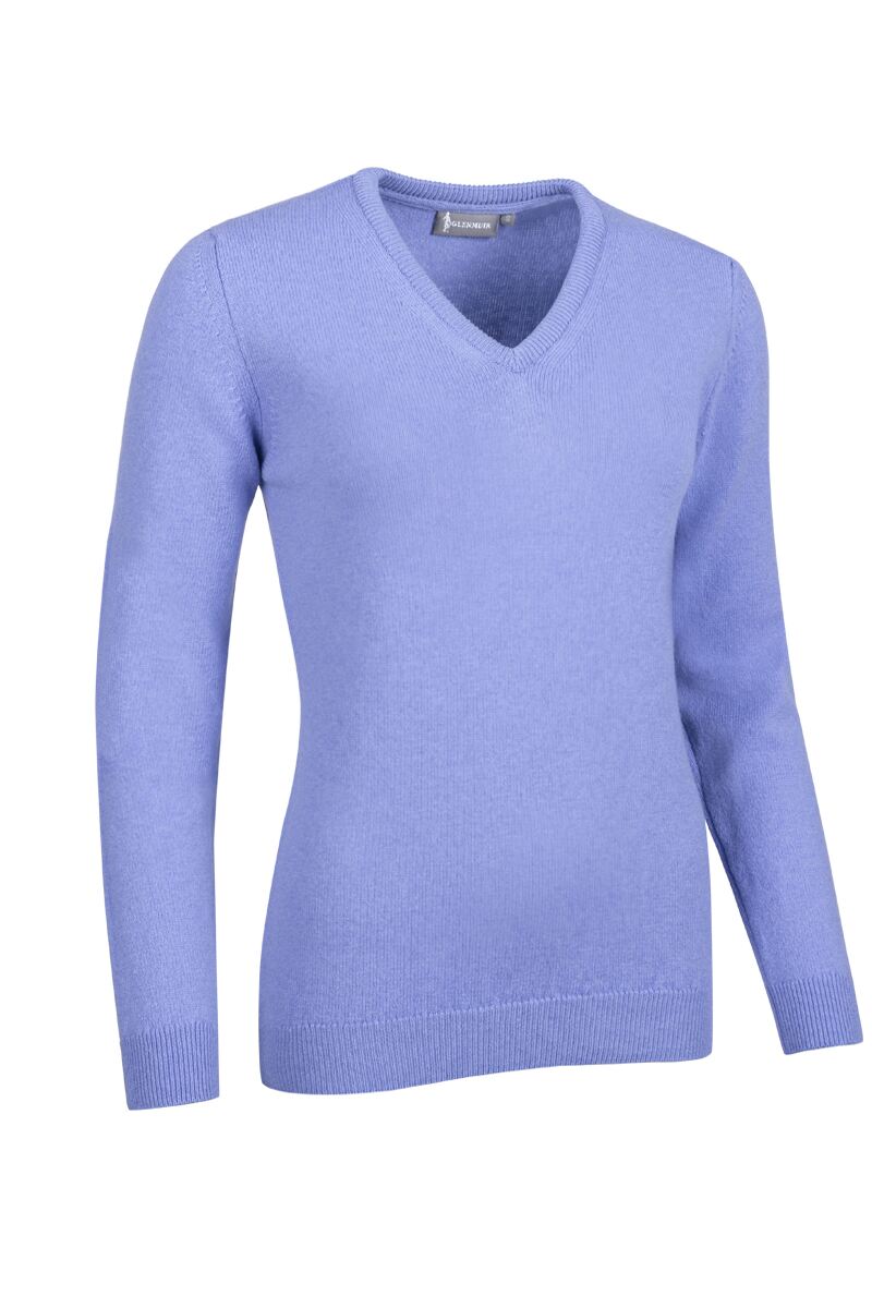 Ladies V Neck Lambswool Golf Sweater Light Blue XL