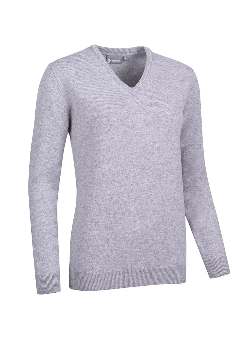 Official Ryder Cup 2027 Ladies V Neck Lambswool Midweight Golf Sweater Light Grey Marl L