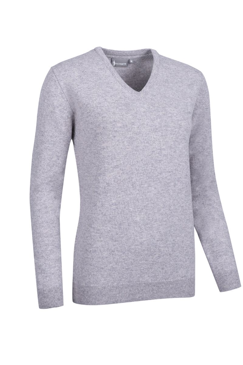 Ladies V Neck Lambswool Golf Sweater Light Grey Marl XL
