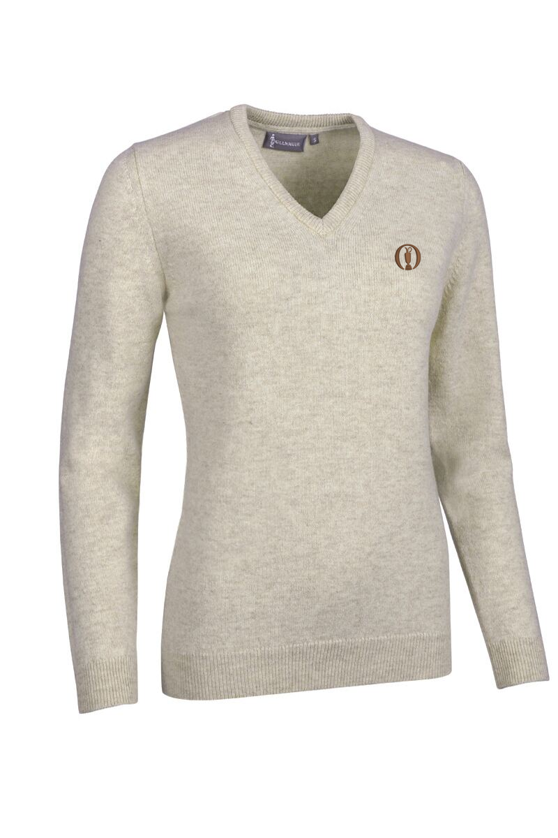 The Open Ladies V Neck Lambswool Golf Sweater Linen Marl L