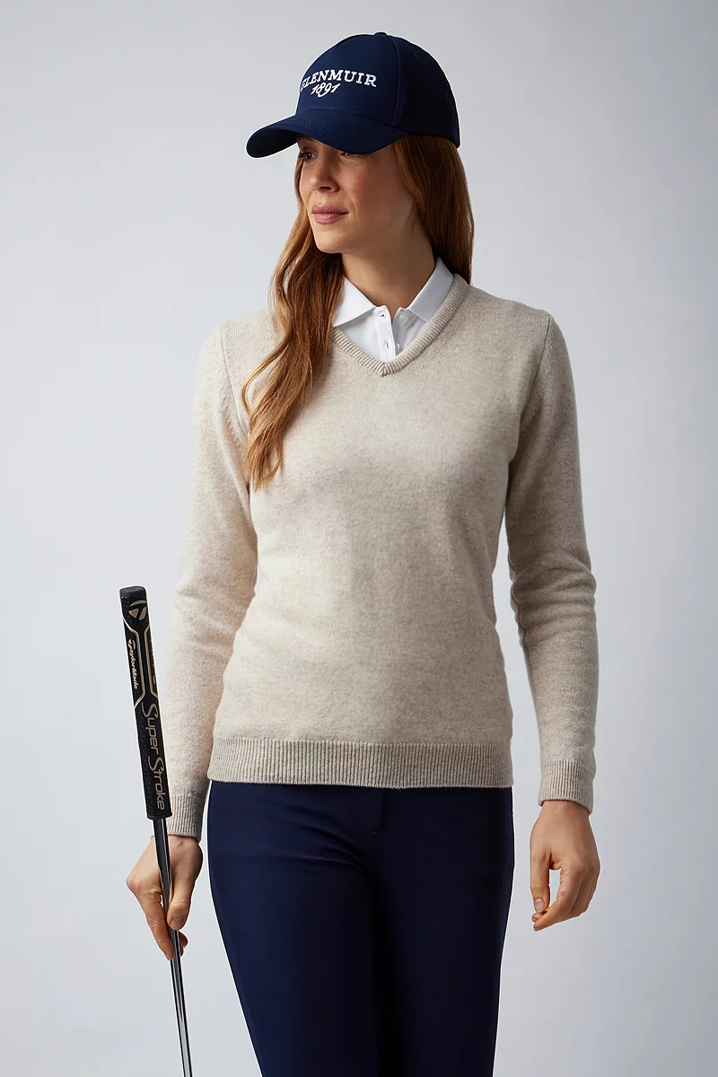 The Open Ladies V Neck Lambswool Midweight Golf Sweater