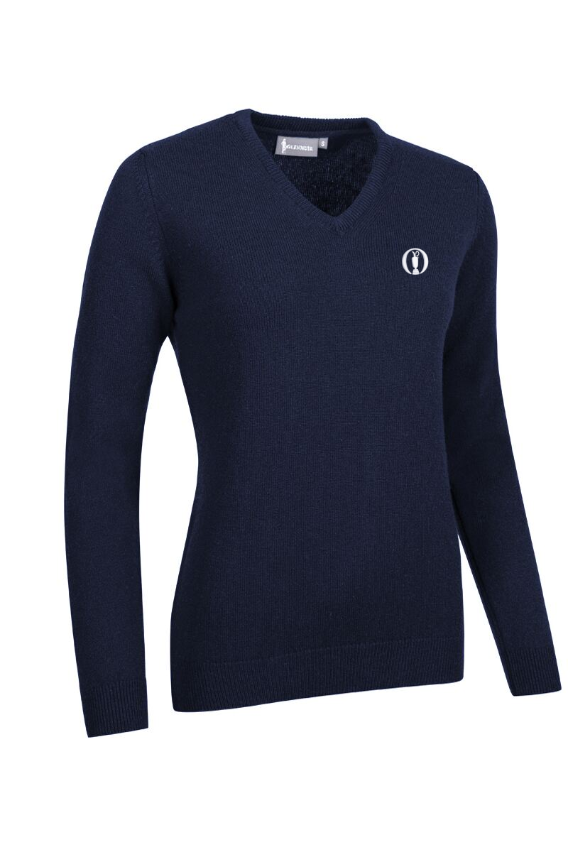 The Open Ladies V Neck Lambswool Golf Sweater Navy M