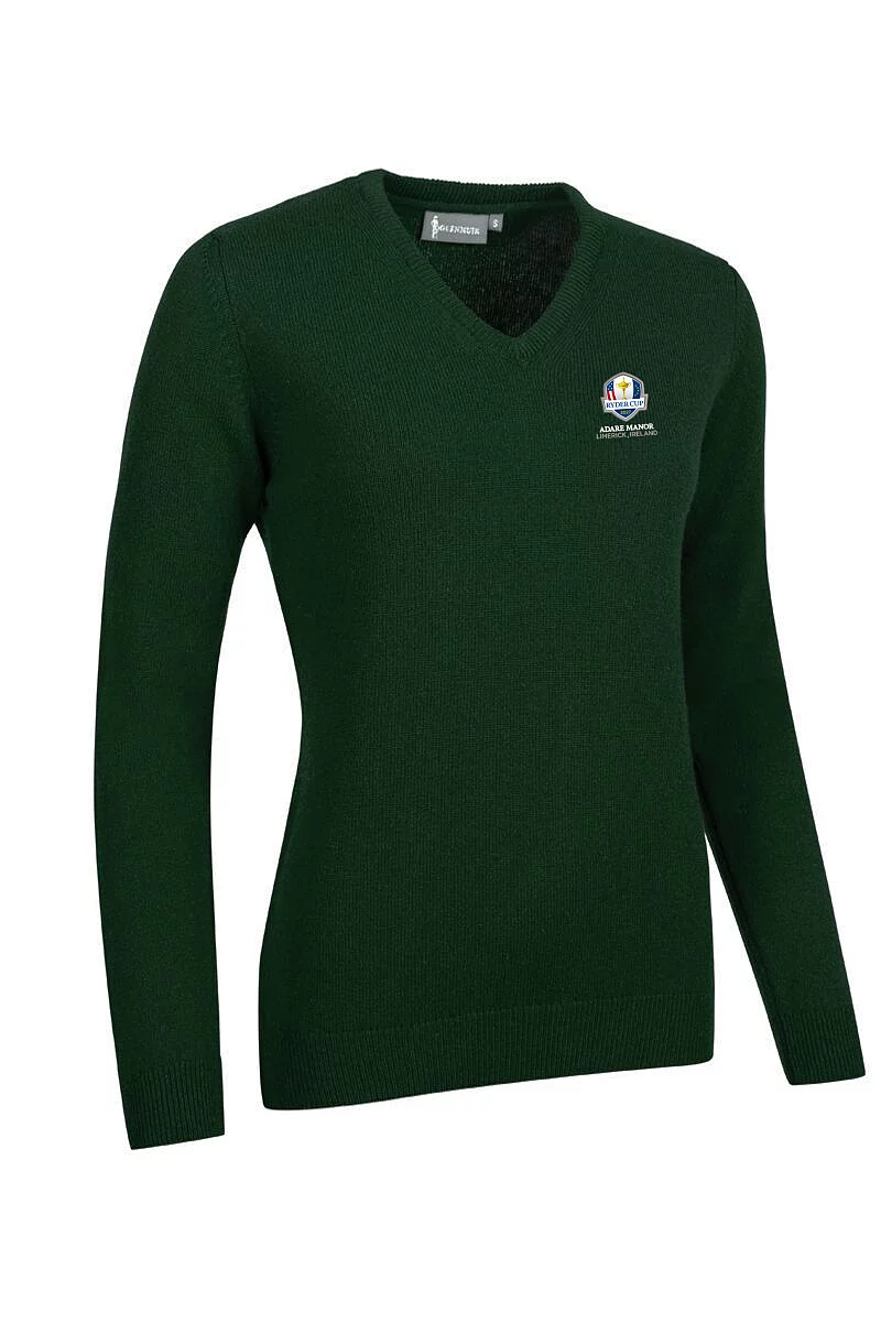 Official Ryder Cup 2027 Ladies V Neck Lambswool Midweight Golf Sweater Tartan Green XXL