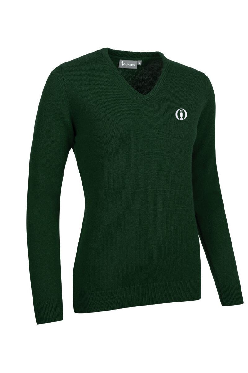 The Open Ladies V Neck Lambswool Golf Sweater Tartan Green S