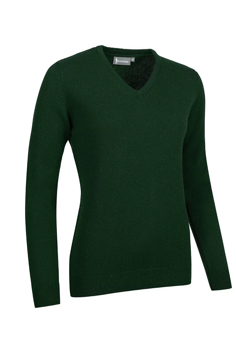 Official Ryder Cup 2027 Ladies V Neck Lambswool Midweight Golf Sweater Tartan Green M