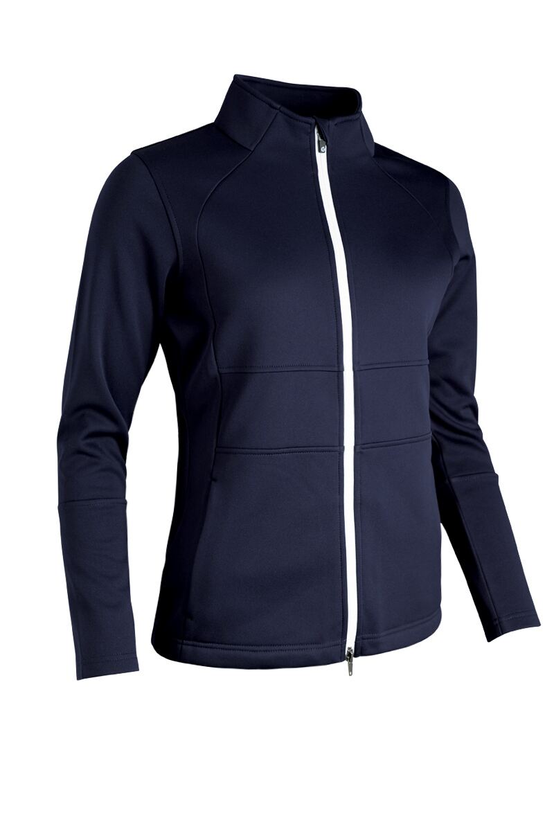 Ladies Zip Front Thermal Panelled Fleece Showerproof Golf Jacket Navy/White XL