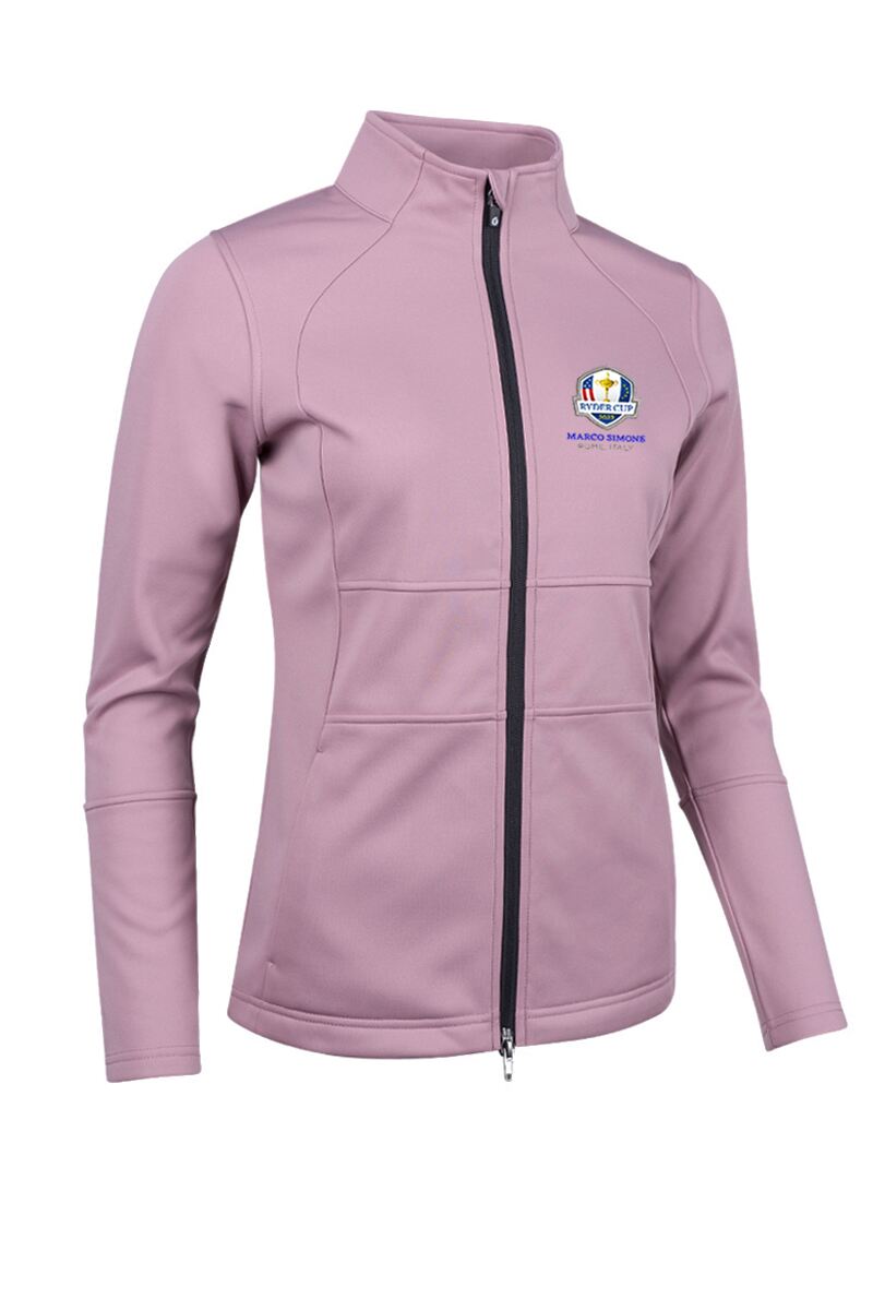 Official Ryder Cup 2025 Ladies Zip Front Thermal Panelled Fleece Showerproof Golf Jacket Pink Haze/Black L