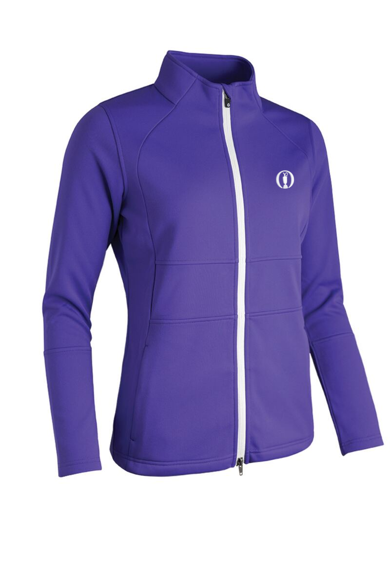The Open Ladies Zip Front Thermal Panelled Fleece Showerproof Golf Jacket Purple/White M