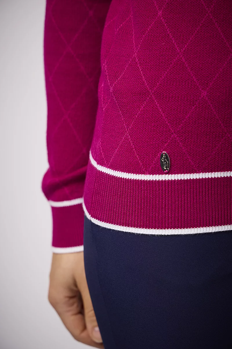 Ladies V Neck Diamond Intarsia Cotton Lightweight Golf Sweater