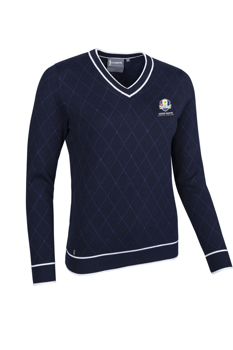 Official Ryder Cup 2027 Ladies V Neck Diamond Intarsia Cotton Lightweight Golf Sweater