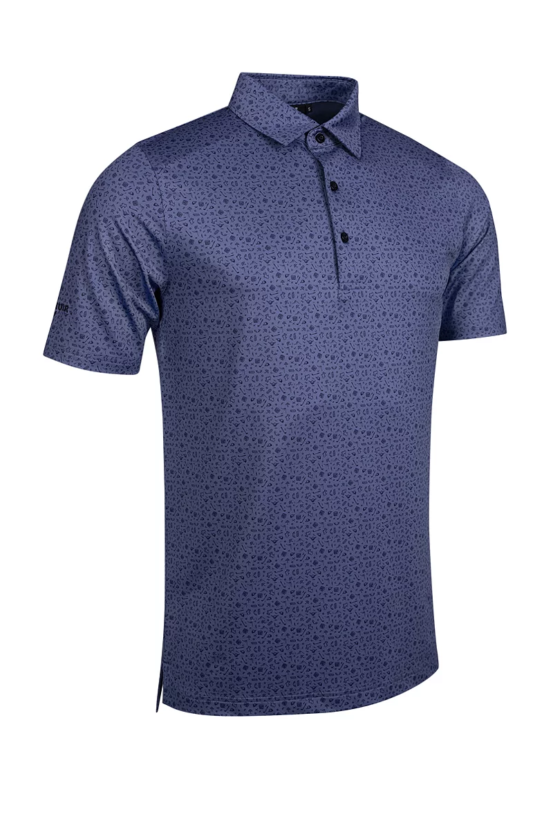 Official Ryder Cup 2027 Mens Micro Scottish Print Performance Golf Shirt Navy XXL